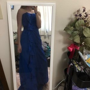 Strapless blue David’s bridal prom dress